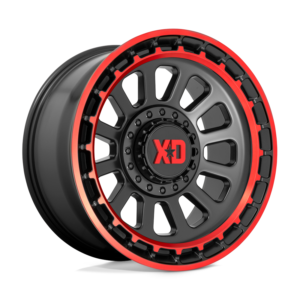 XD XD856 Omega 17x9 17x9 18 Offset In Satin Black Machined Lip W/ Red Tint