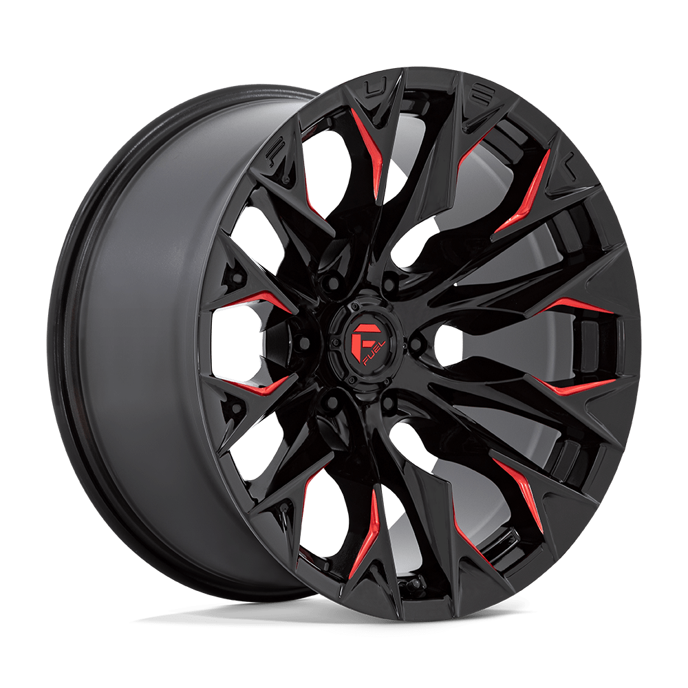 Fuel 1pc D823 Flame 24x12 24x12 -44 Offset In Gloss Black Milled W/ Candy Red