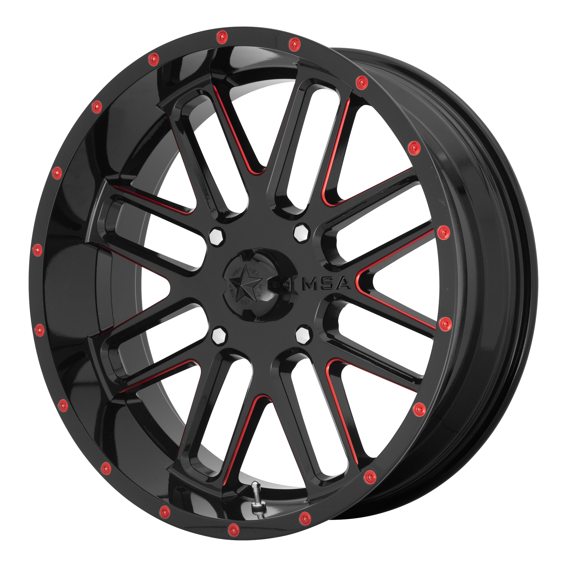Msa Offroad Wheels M35 Bandit 22x7 22x7 0 Offset In Gloss Black Milled W/ Red Tint